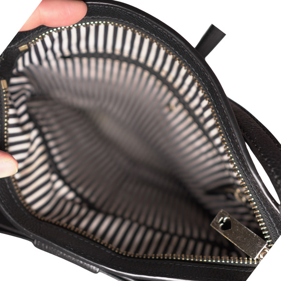 Kate Spade Black Leather Slim Crossbody Bow Detail Gold Hardware Stripe Lining - Picture 9 of 10